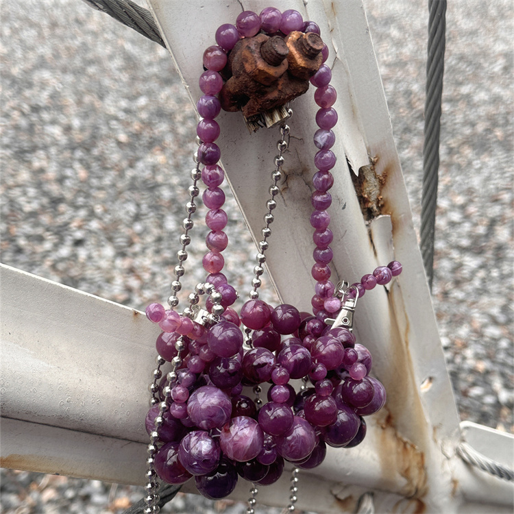 Luxury Bag Collection - Girls Mini Purple Beaded Clutch Purse